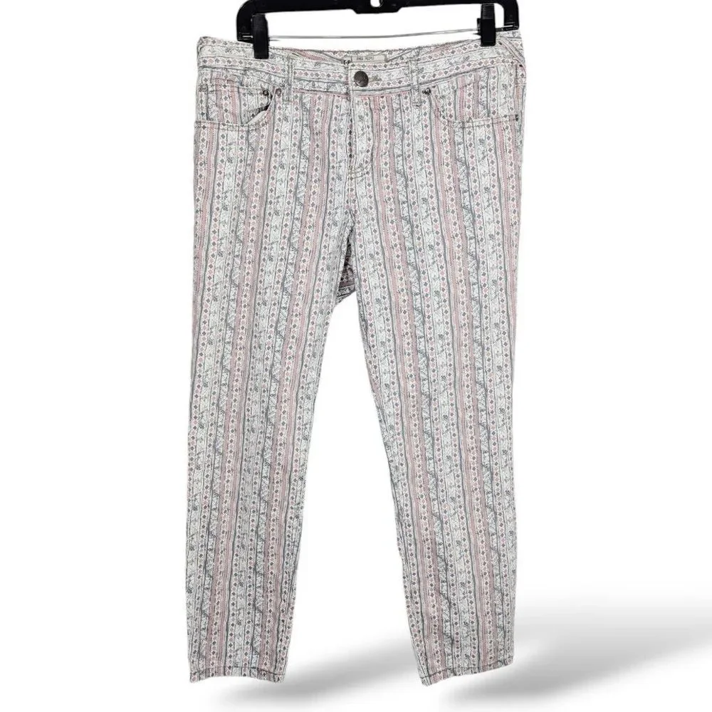 Free People Cropped Pants 30 Geo Rotary Skinny Ankle Mid‎ Rise Bohemian Artsy
